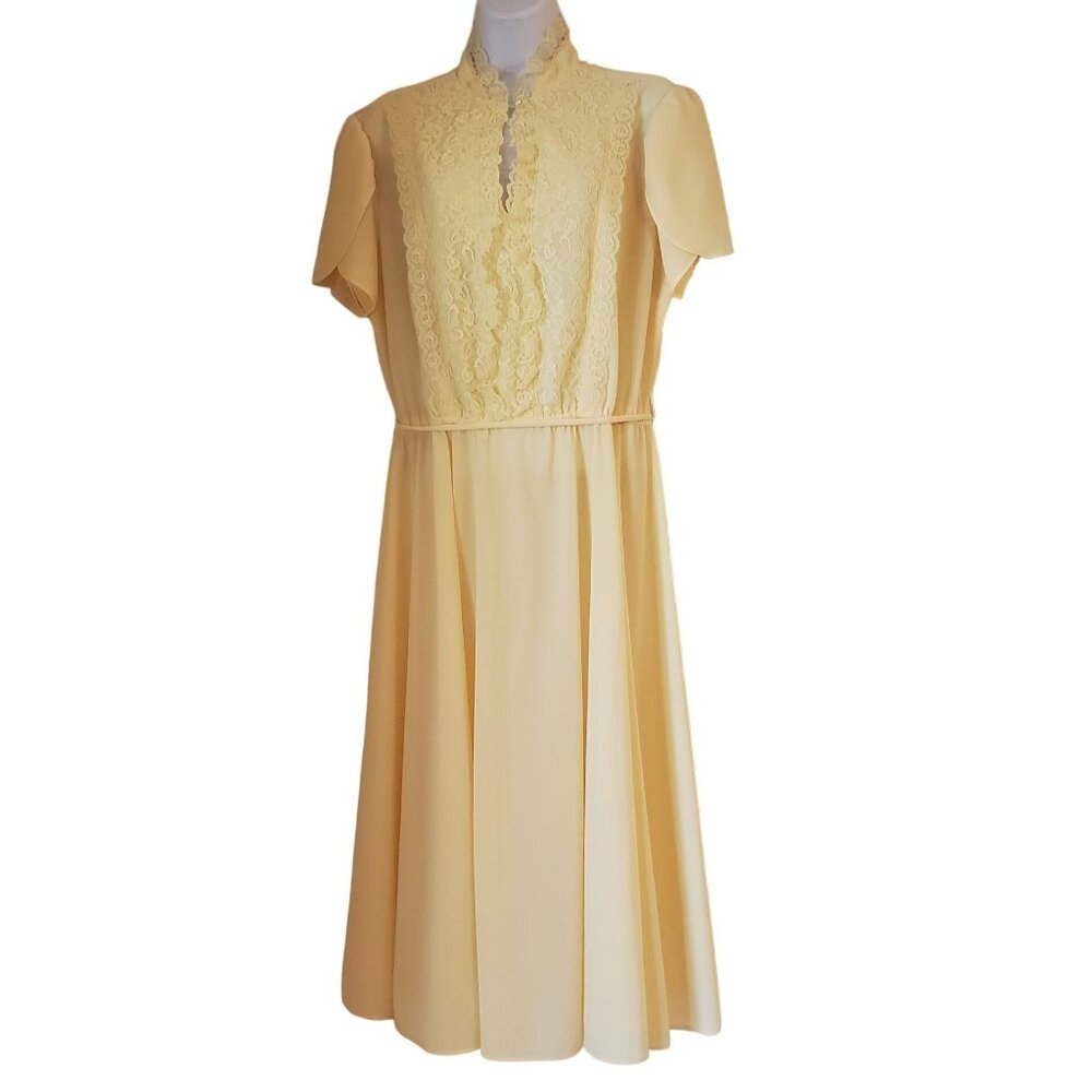Jane Baar 18 Yellow Lace Vintage Cosplay Dress A Line Belted Garden Party Easter